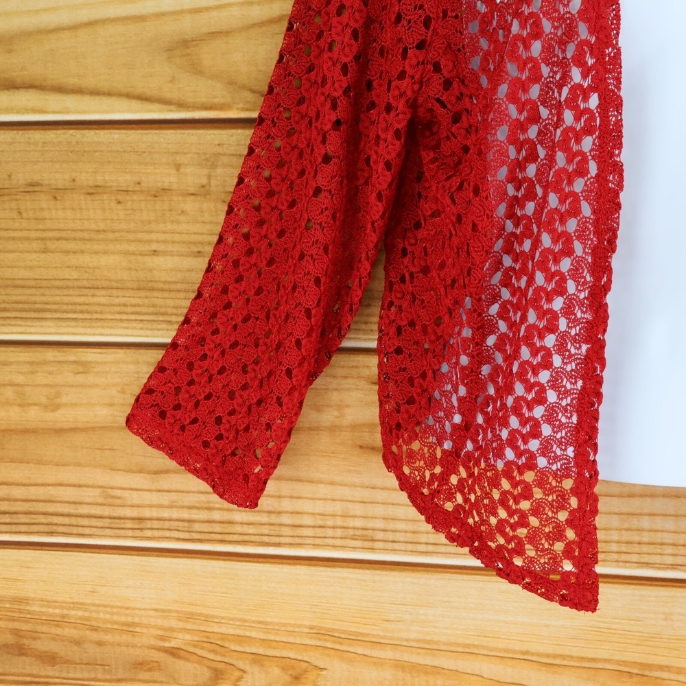 Onyx Apparel Cardigan Sweater Womens Size L Red Geometric 3/4 Sleeves Open Front - Picture 5 of 7